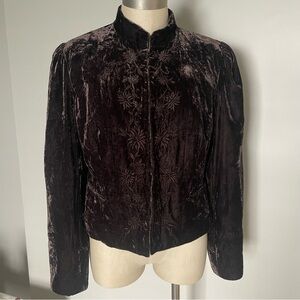 Apt. 9 dark brown embroidered crushed velvet jacket size 12